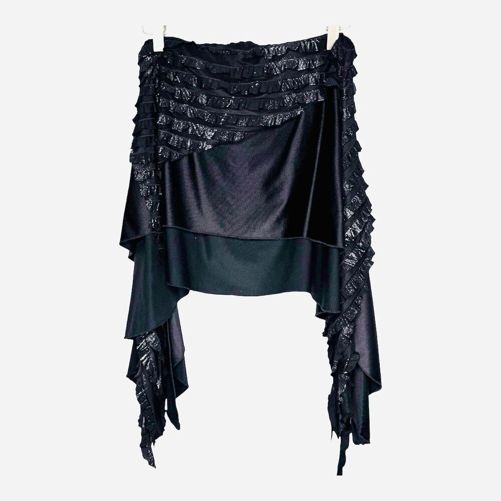 Salsa Latin Dance Skirt Black Ruffle Asymmetrical Tango Ballroom Practice Skirt